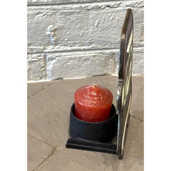 Vintage Christmas Tealight Candle Holder Santa Claus Stained Glass - Picture 2 of 9